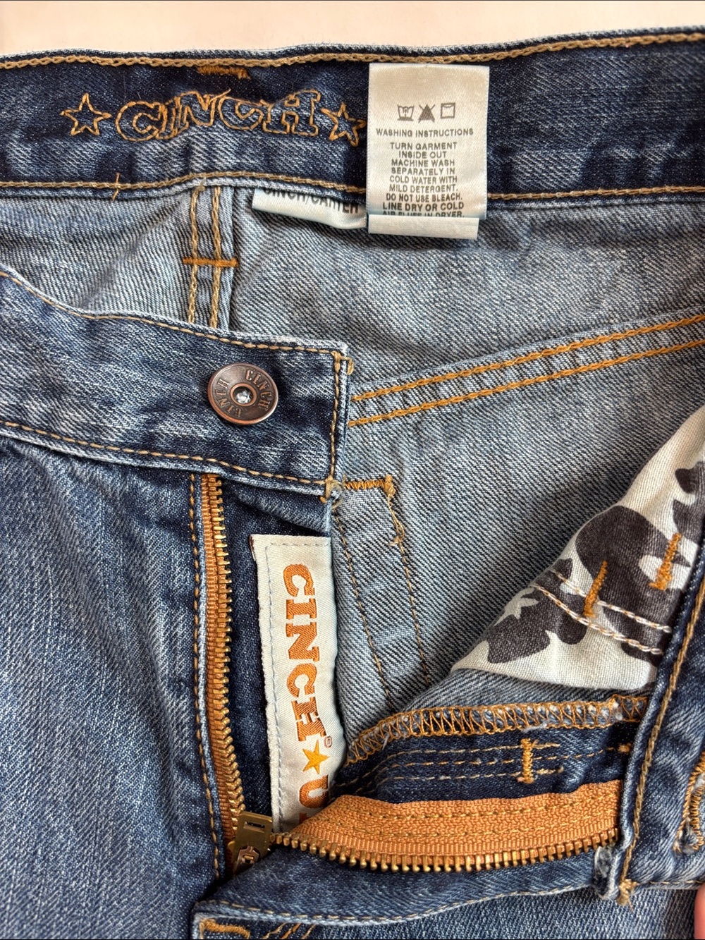 Cinch Carter Denim Jeans in Medium Blue with Contrast Stitching - Picture 9 of 15